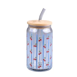 Meijer Corporate Seasonal Summer Glass Tumbler 15oz Cherry Stirpes