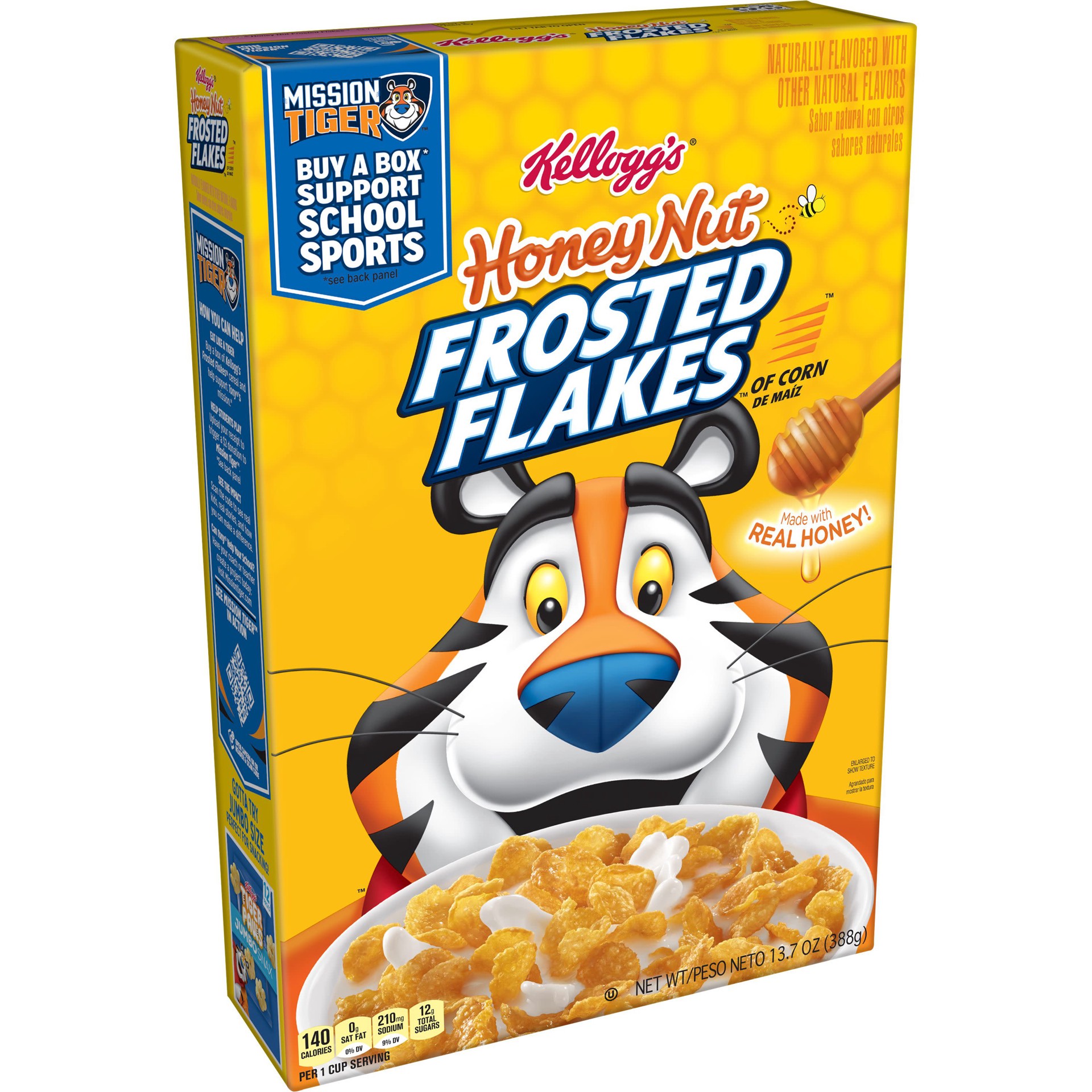 slide 1 of 4, Frosted Flakes Kellogg's Frosted Flakes Breakfast Cereal, 8 Vitamins and Minerals, Kids Snacks, Honey Nut, 13.7oz Box, 1 Box, 13.7 oz