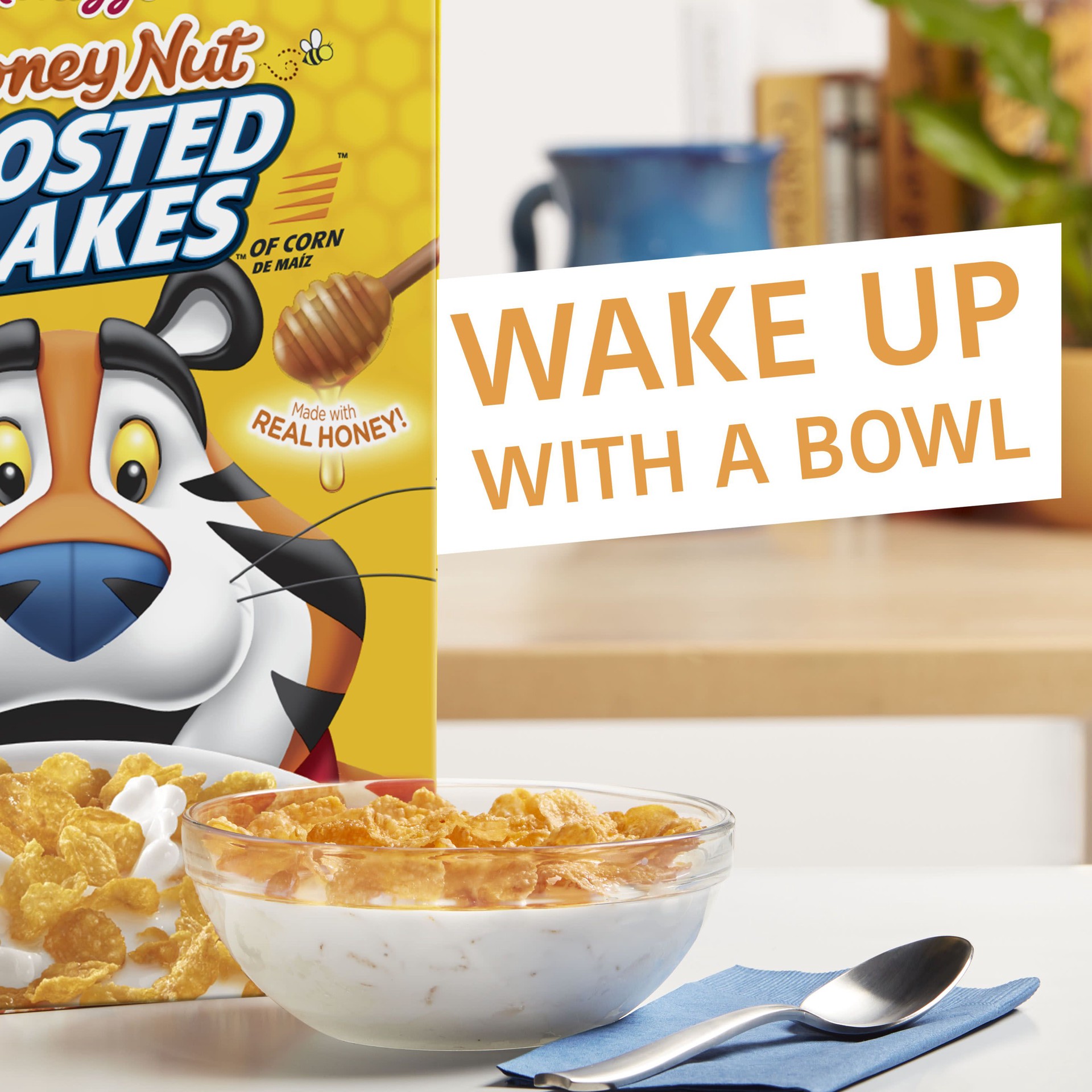 slide 4 of 4, Frosted Flakes Kellogg's Frosted Flakes Breakfast Cereal, 8 Vitamins and Minerals, Kids Snacks, Honey Nut, 13.7oz Box, 1 Box, 13.7 oz