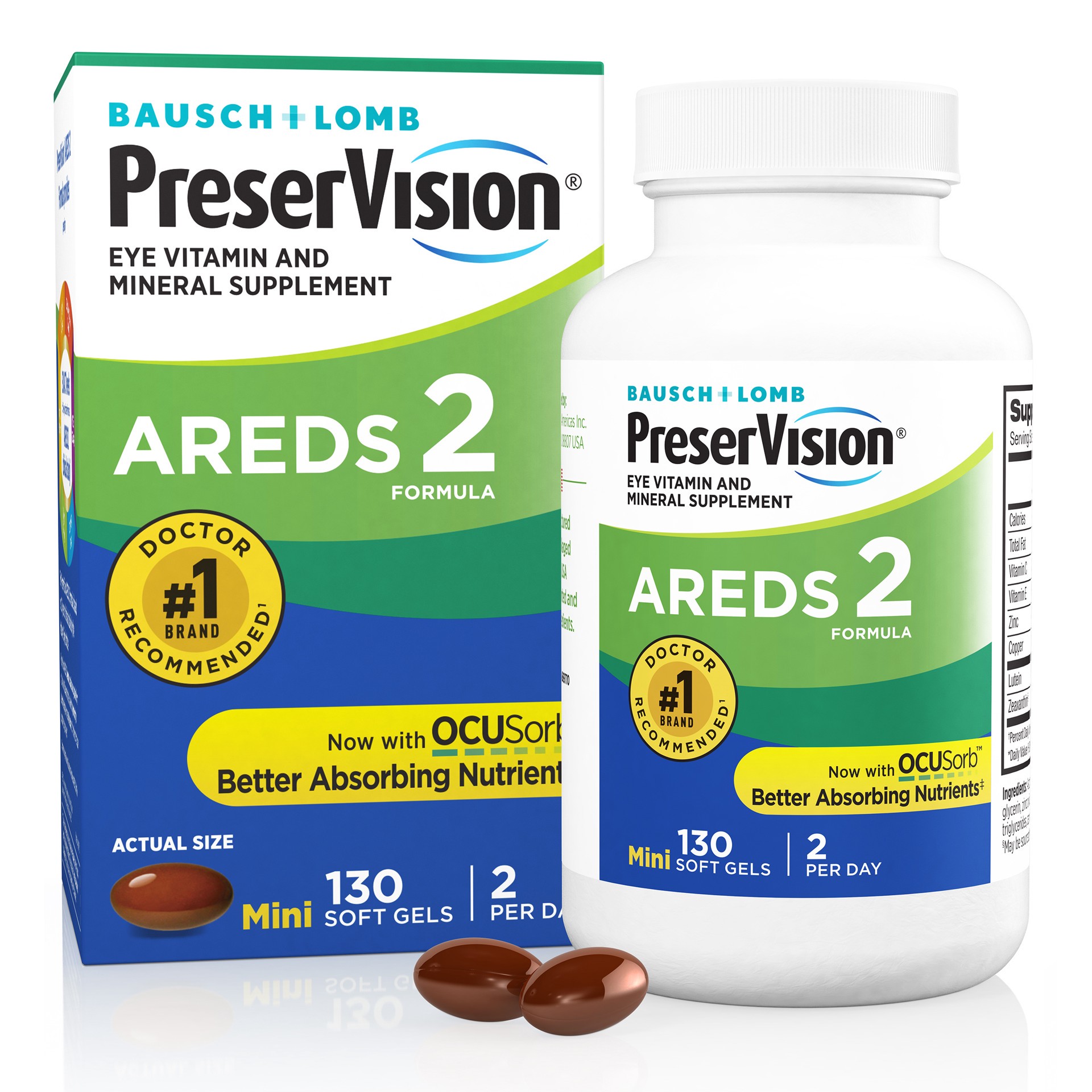 slide 1 of 1, PreserVision AREDS 2 Formula + Multivitamin, Eye Vitamin and Mineral Supplement with Lutein & Zeaxanthin–From Bausch + Lomb, 130 Soft Gels (MiniGels), 130 ct