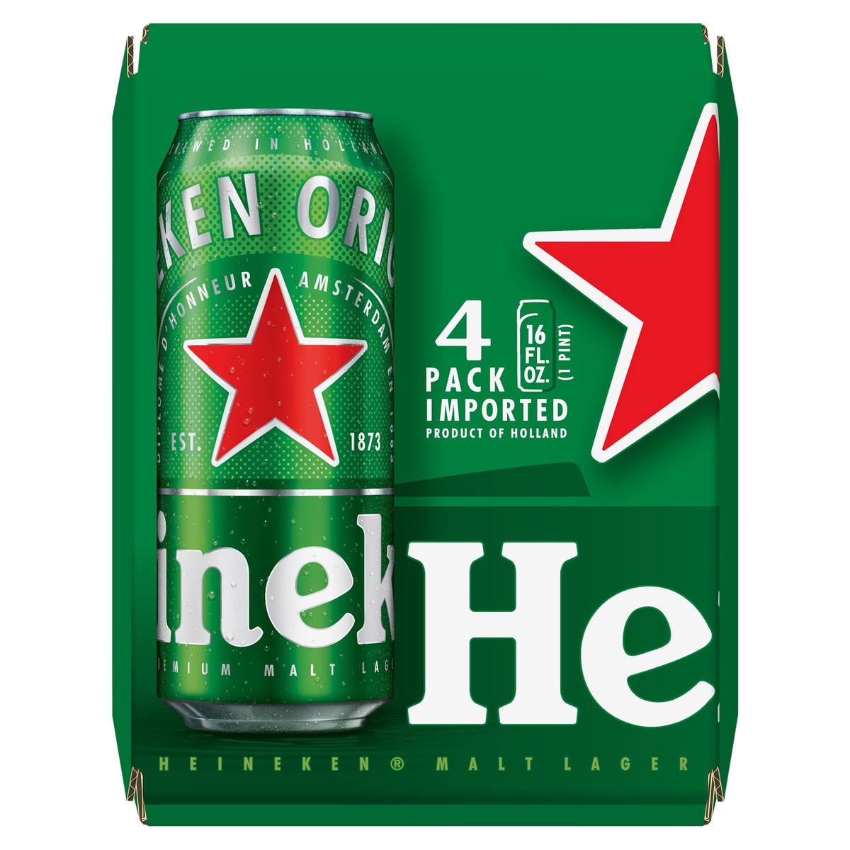 slide 1 of 12, Heineken Original Lager Beer, 4 Pack, 16 fl oz Cans, 16 oz