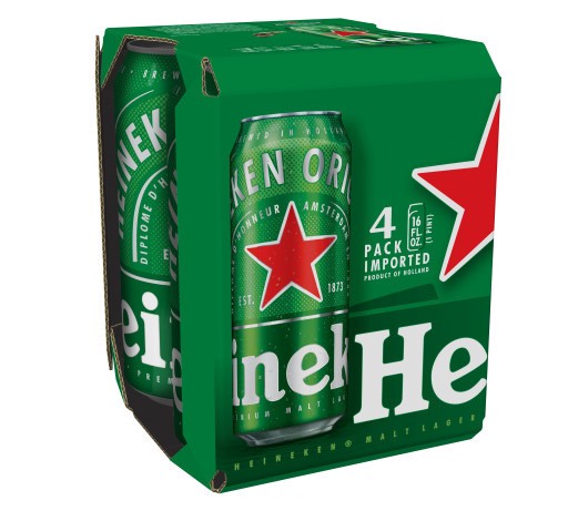 slide 1 of 12, Heineken Original Lager Beer, 4 Pack, 16 fl oz Cans, 16 oz