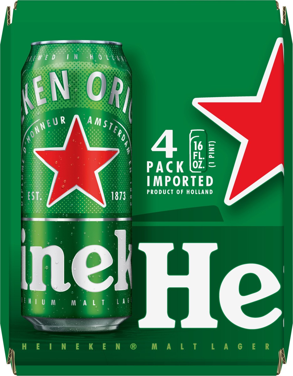 slide 1 of 12, Heineken 4 Pack Original Beer 4 - 16 fl oz Cans, 4 ct; 16 oz