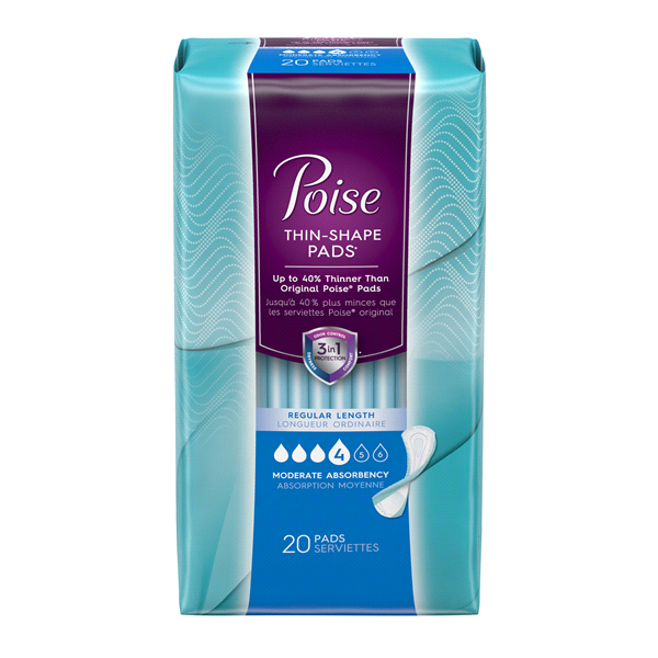 slide 1 of 1, Poise Thin Shape Pads, Moderate Absorbency, 20 ct