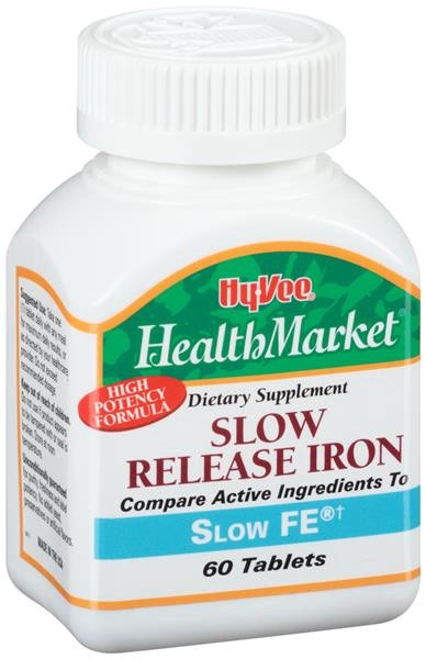 slide 1 of 1, Hy-Vee HealthMarket Slow Release Iron Dietary Supplement Tablets, 60 ct