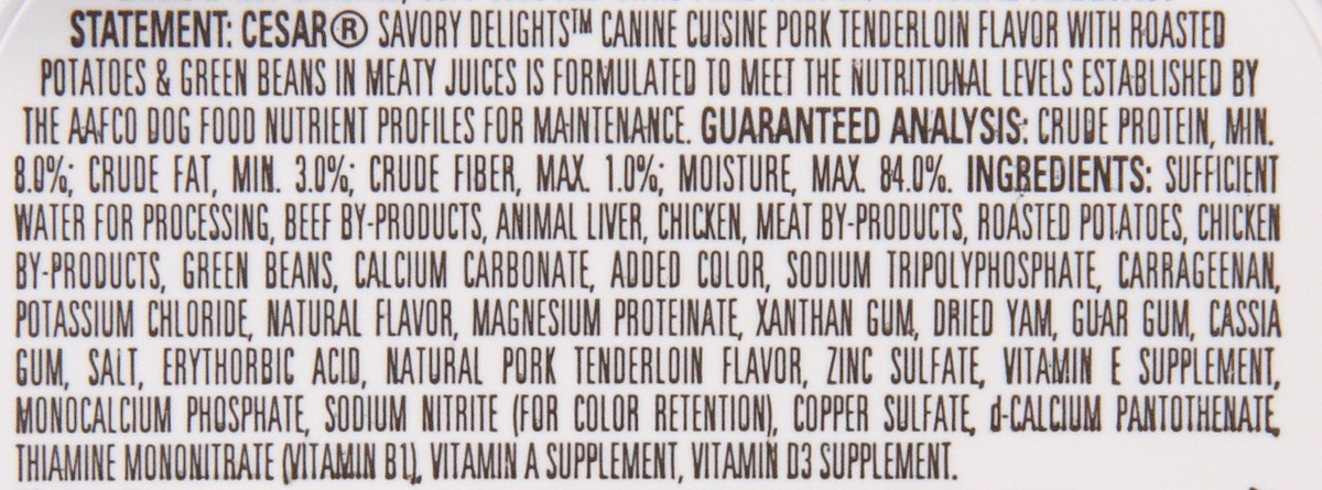 slide 12 of 12, Cesar Savory Delights Pork Tenderloin Flavor with Roasted Potatoes & Green Beans in Meaty Juices Wet Dog Food 3.5 oz. Cup, 3.5 oz