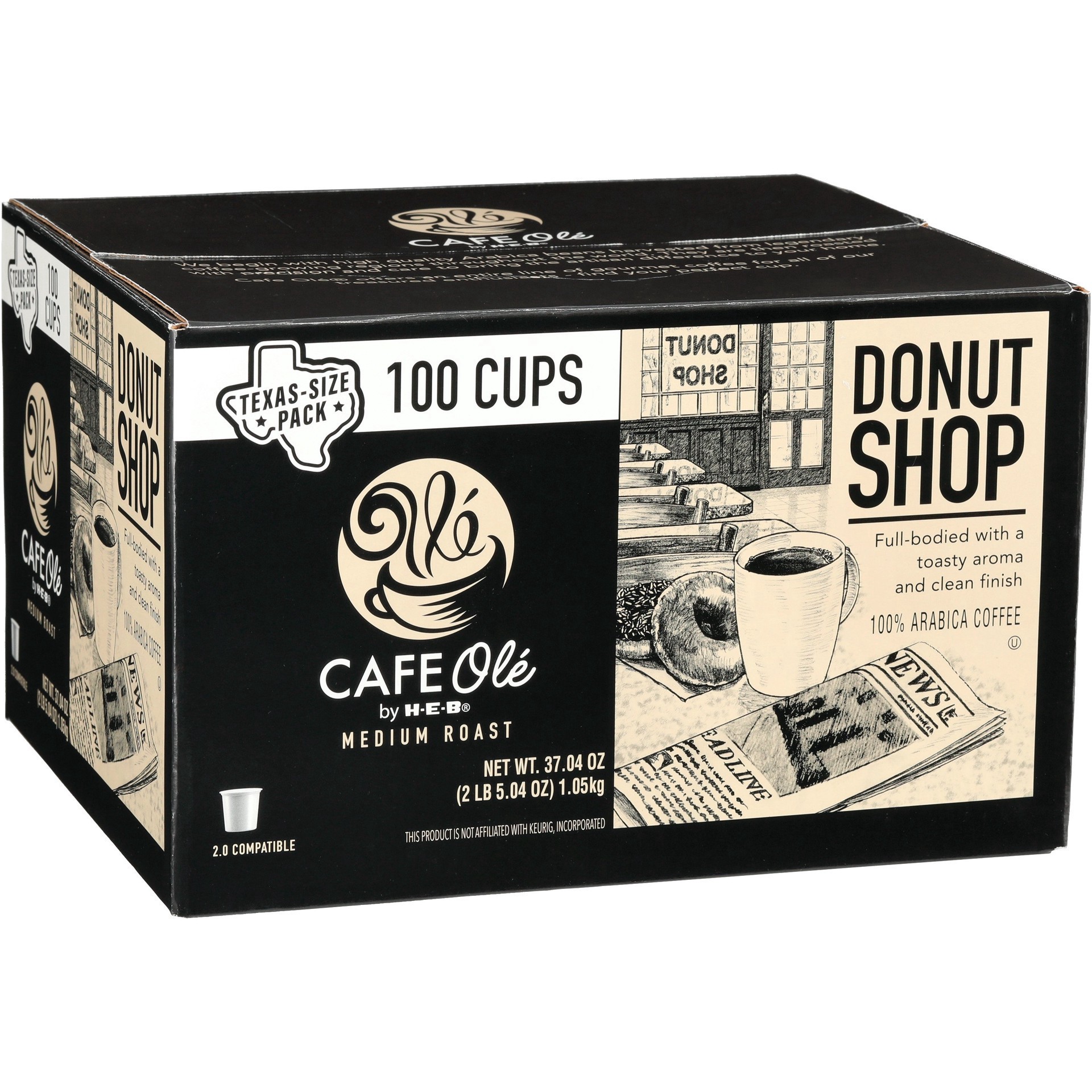 slide 1 of 1, CAFE Olé by H-E-B Medium Roast Donut Shop Coffee Single Serve Cups - Texas-Size Pack, 100 ct