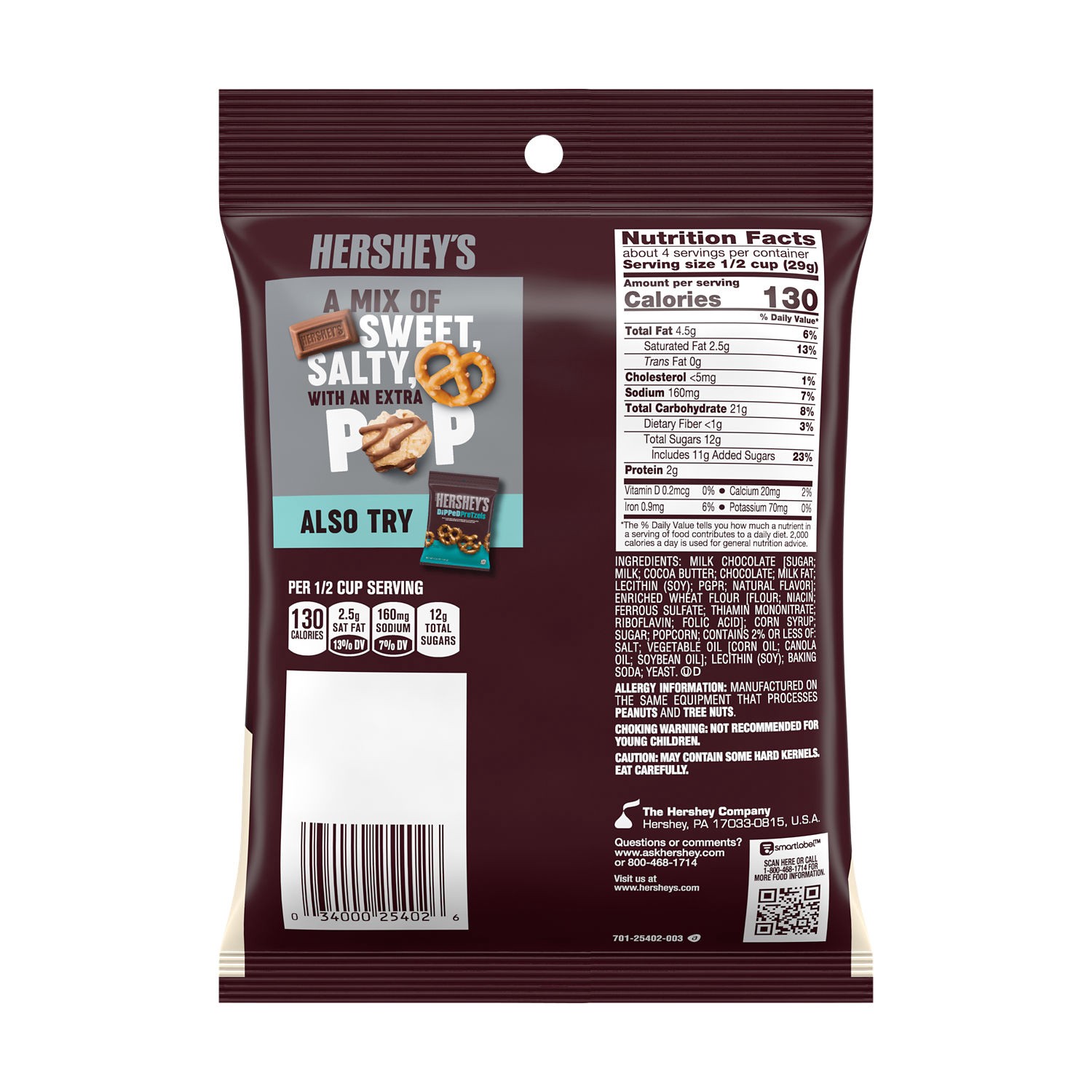 slide 2 of 4, Hershey's Milk Chocolate, Popcorn and Pretzel Popped Snack Mix Bag, 4 oz, 4 oz