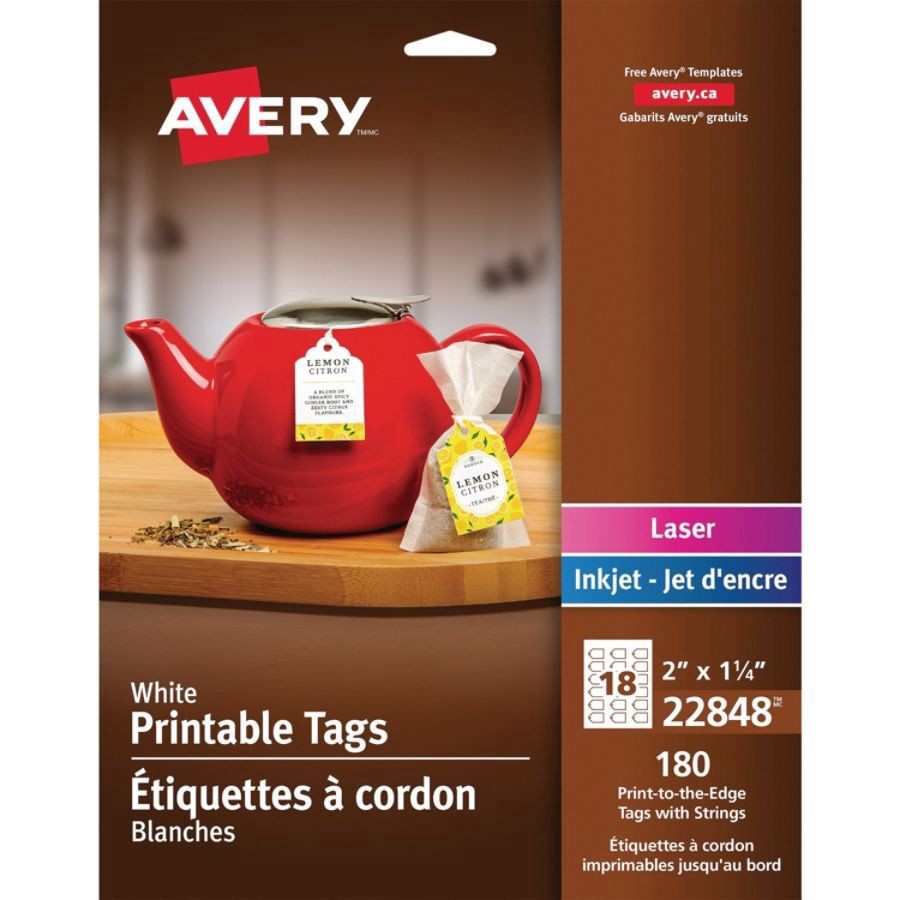 slide 10 of 10, Avery Print-To-The-Edge Tags with Strings, Scalloped, White, 180 ct