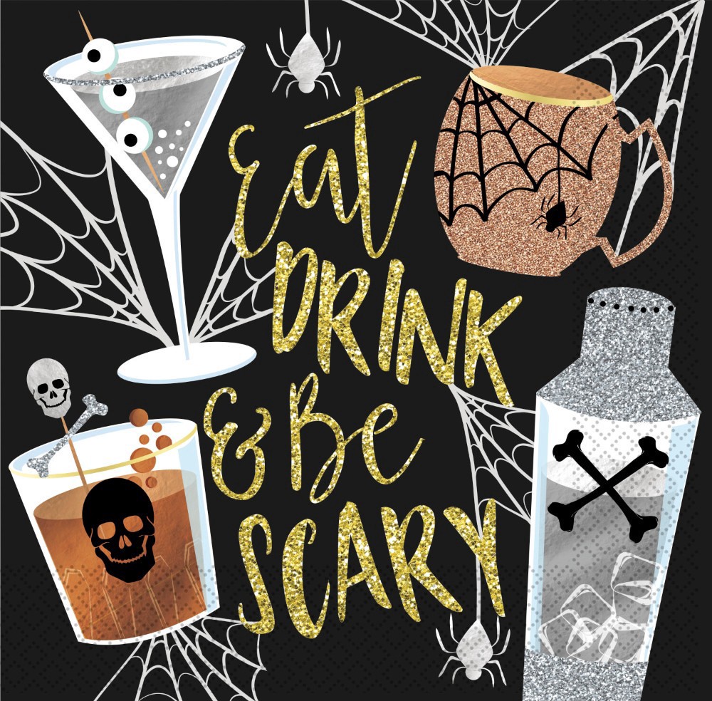slide 1 of 1, Unique More Boos Eat Drink & Be Scary Beverage Napkins, 16 ct