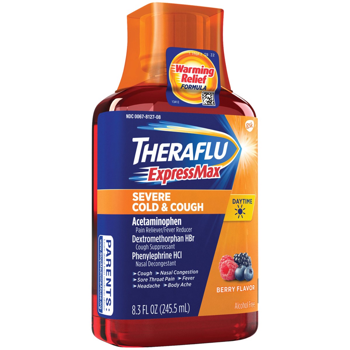 slide 2 of 7, Theraflu ExpressMax Daytime Severe Cold & Cough Syrup, 8.3 fl oz