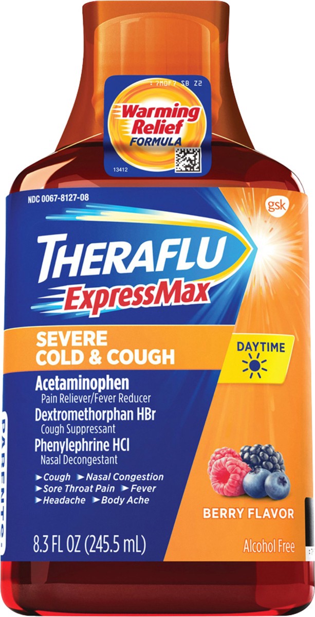 slide 5 of 7, Theraflu ExpressMax Daytime Severe Cold & Cough Syrup, 8.3 fl oz