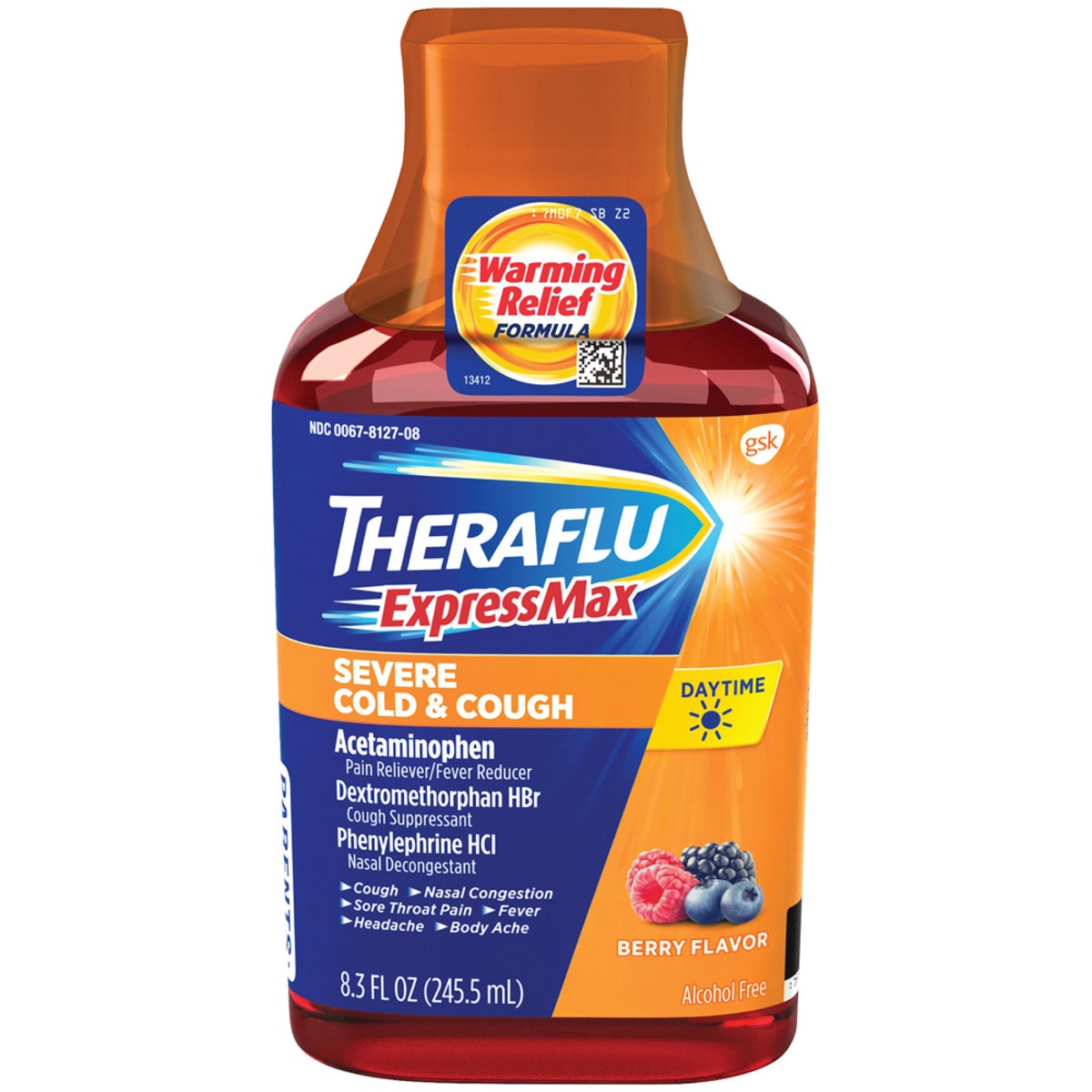 slide 1 of 7, Theraflu ExpressMax Daytime Severe Cold & Cough Syrup, 8.3 fl oz