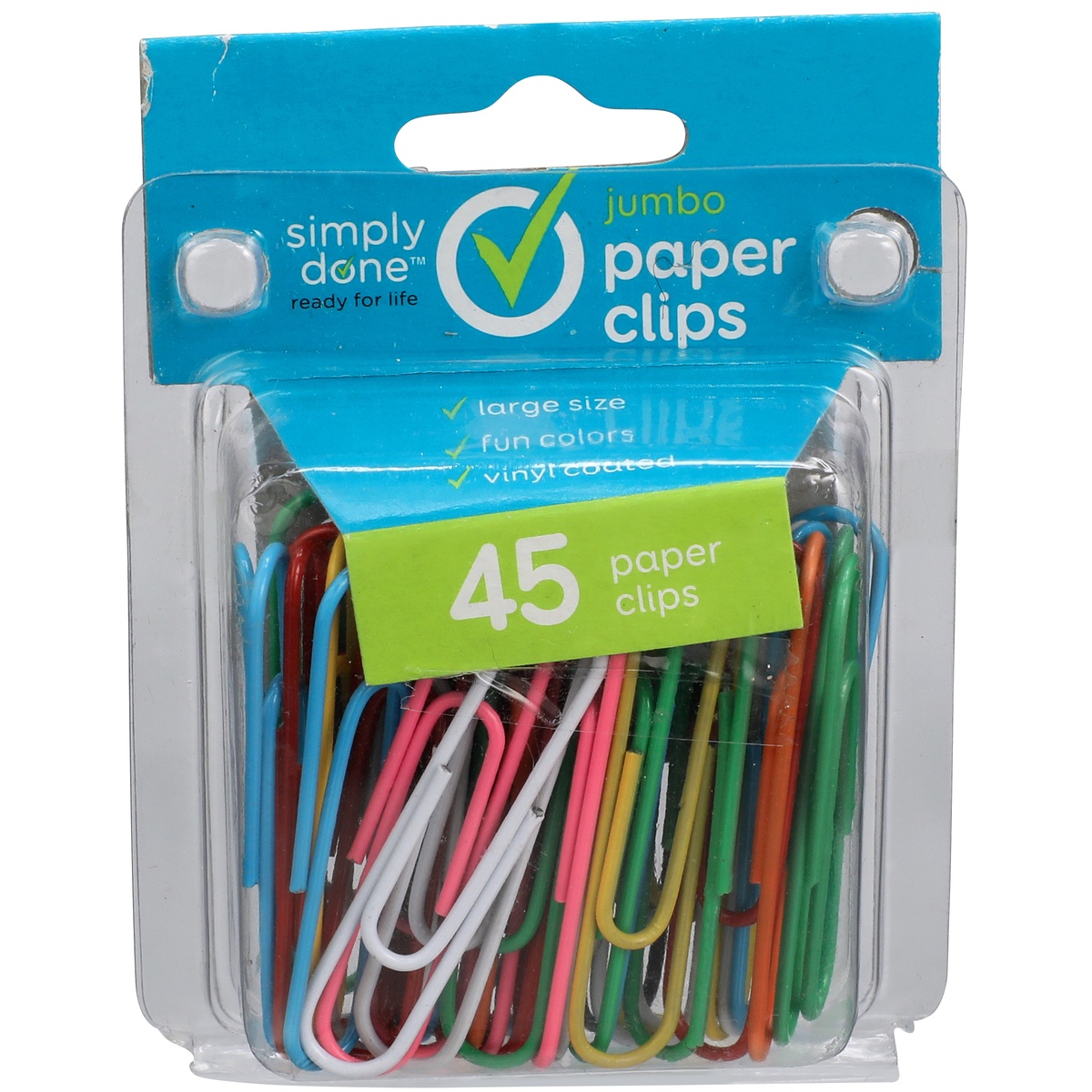 slide 1 of 1, Simply Done Jumbo Colored Paper Clips, 45 ct