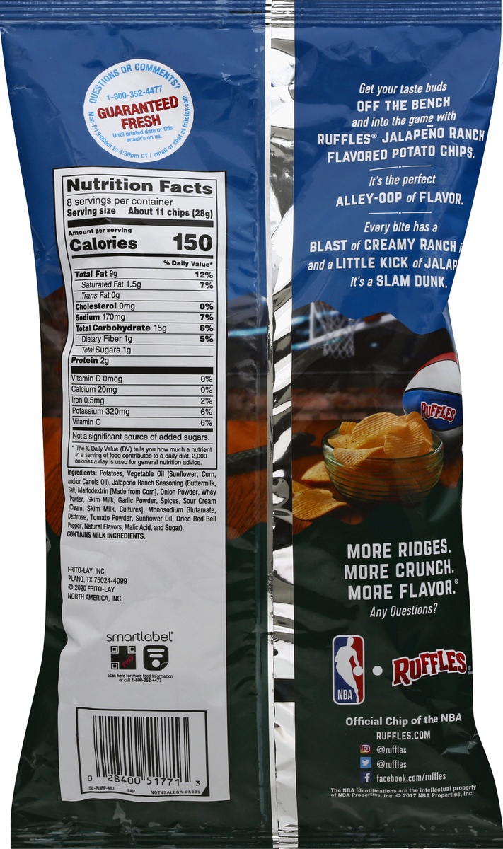 slide 10 of 11, Ruffles Jalapeno Ranch Flavored Potato Chips 8 oz, 8 oz