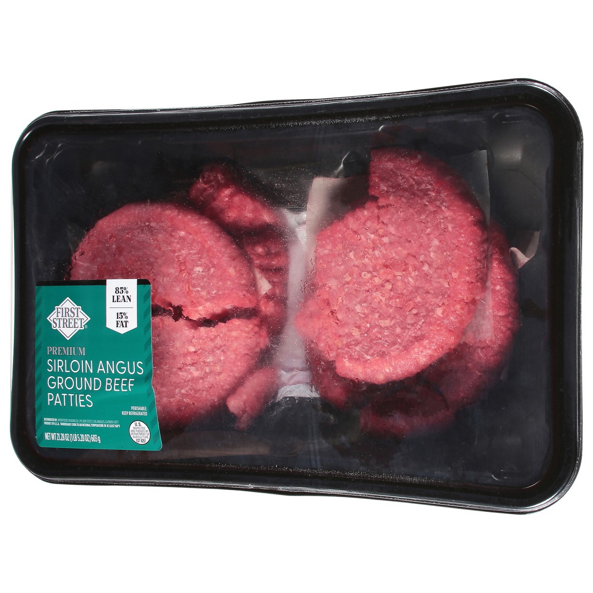 slide 3 of 4, First Street Fs Sirloin Angus Patty 4/1, 21.28 oz