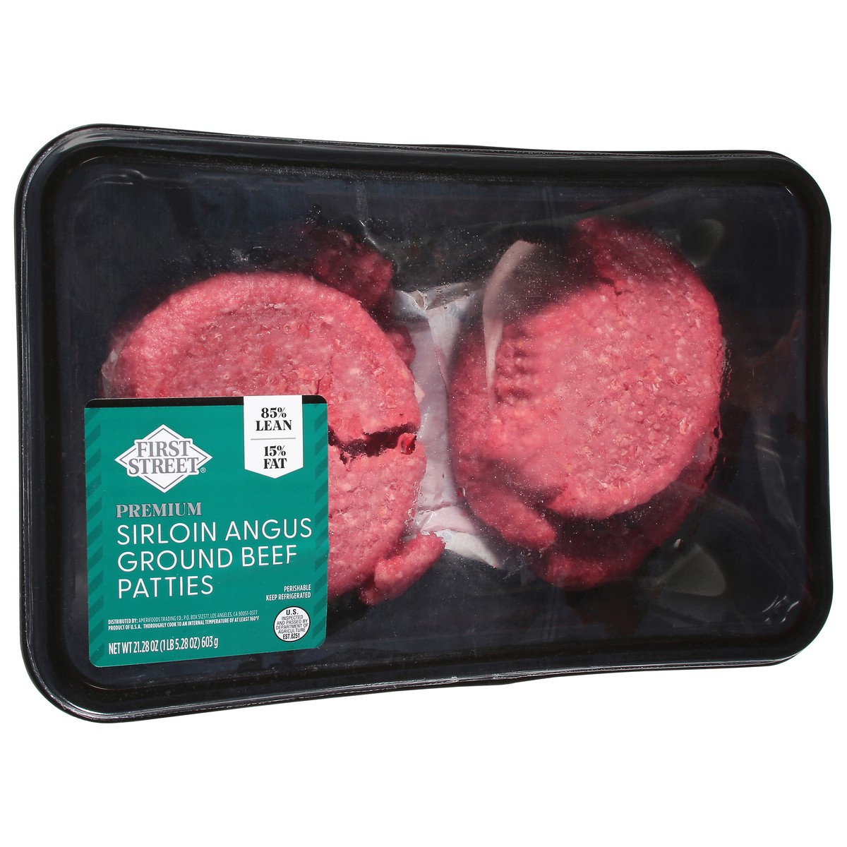 slide 2 of 4, First Street Fs Sirloin Angus Patty 4/1, 21.28 oz