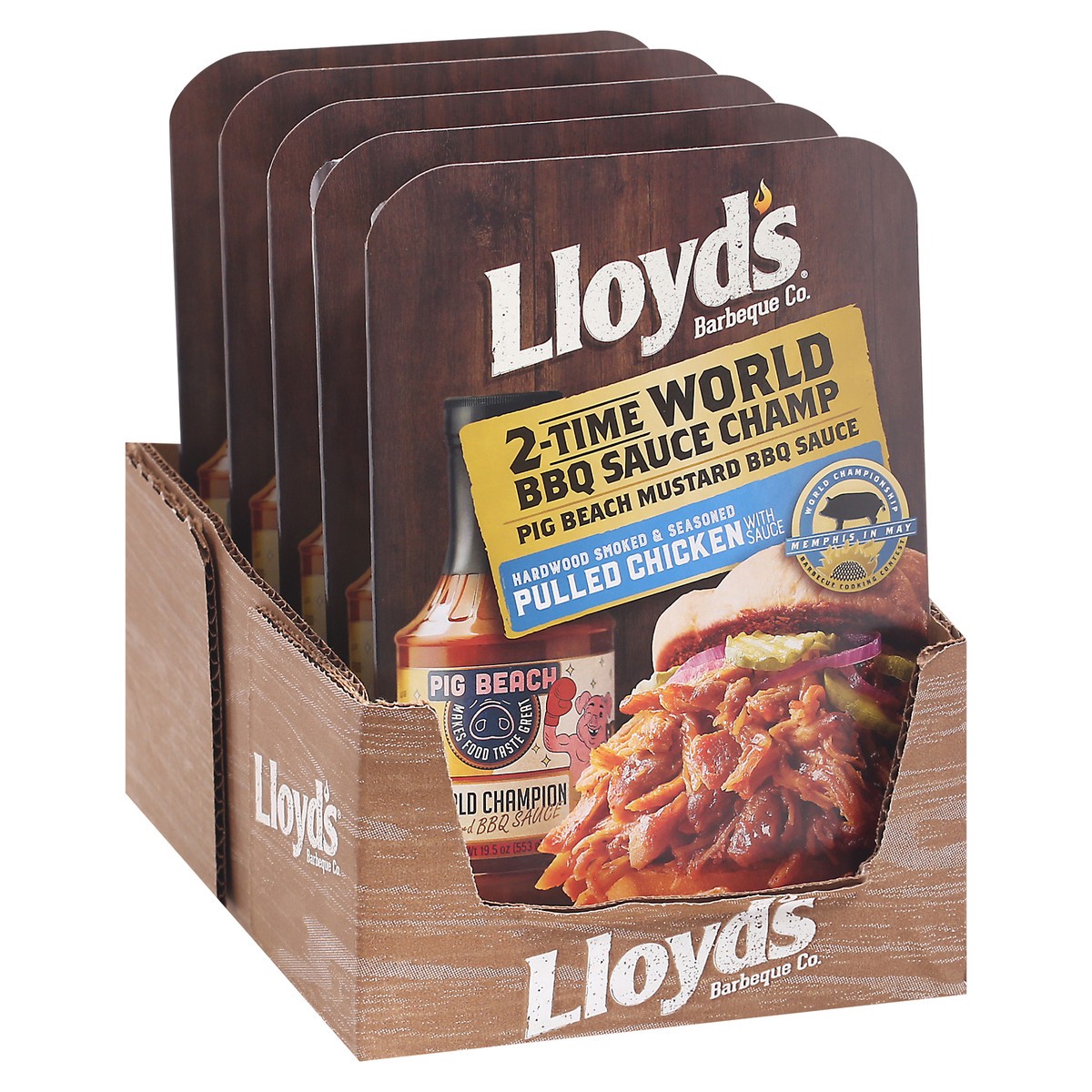 slide 5 of 12, Lloyd's Barbeque Company Lloyd's Barbeque Co. Pig Beach Mustard BBQ Sauce Pulled Chicken 16 oz. Tray, 16 oz