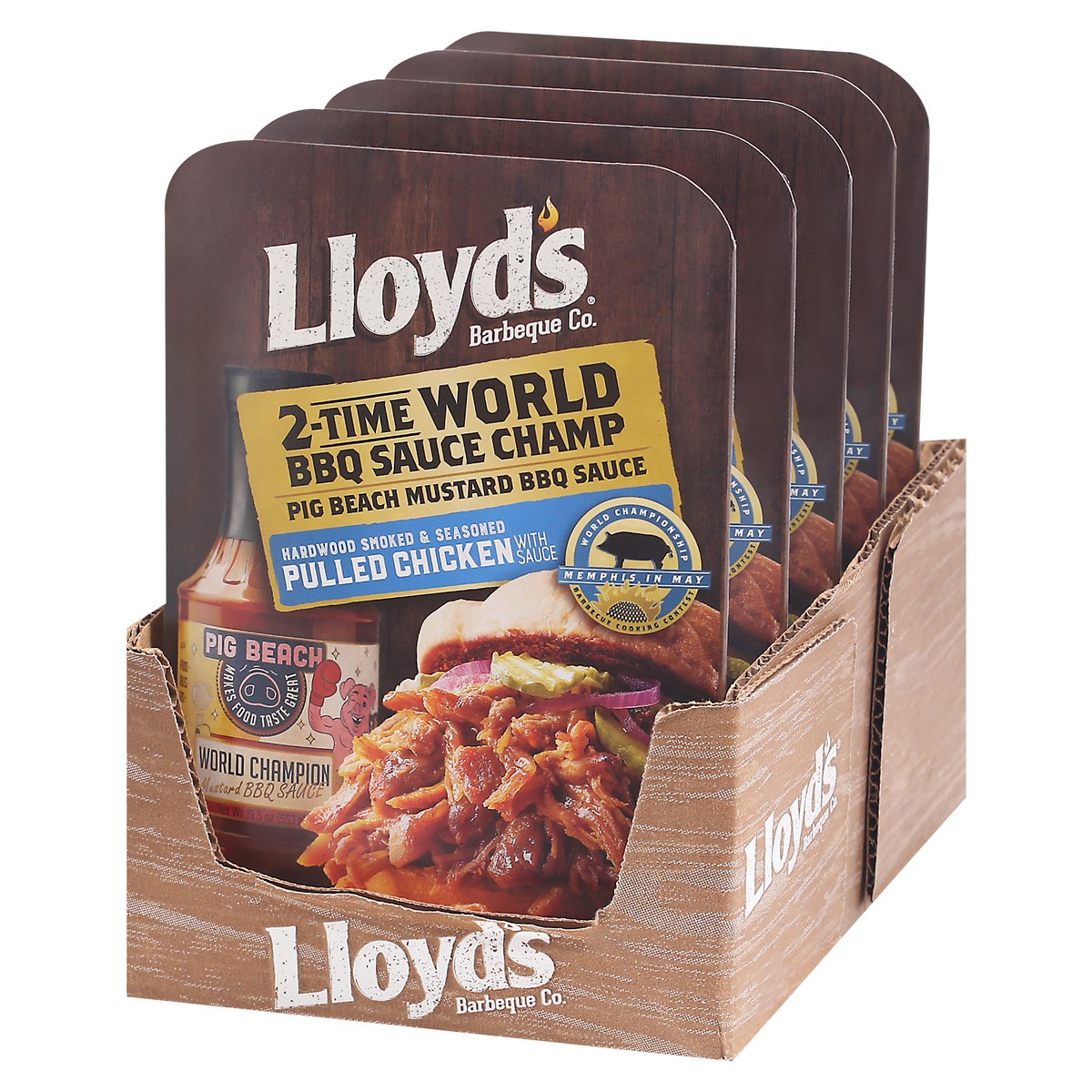 slide 8 of 12, Lloyd's Barbeque Company Lloyd's Barbeque Co. Pig Beach Mustard BBQ Sauce Pulled Chicken 16 oz. Tray, 16 oz