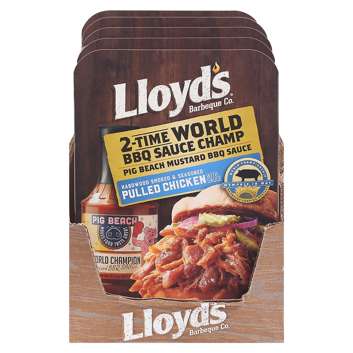 slide 1 of 12, Lloyd's Barbeque Company Lloyd's Barbeque Co. Pig Beach Mustard BBQ Sauce Pulled Chicken 16 oz. Tray, 16 oz