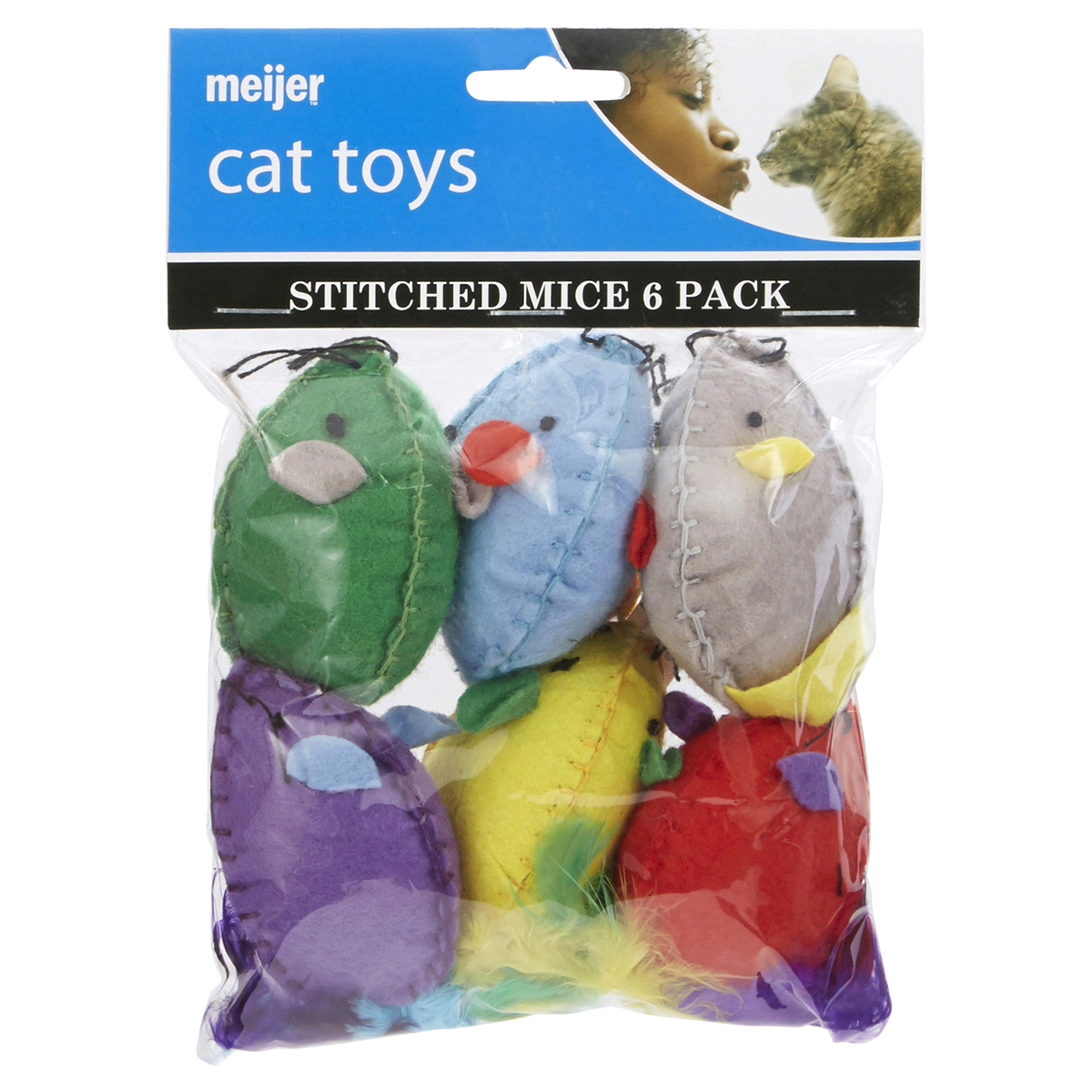 slide 1 of 2, Meijer Stitched Mice Cat Toys, 6 ct