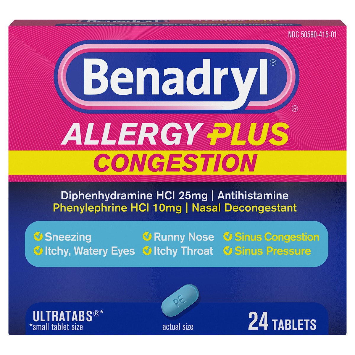 slide 1 of 5, Benadryl Allergy Plus Congestion Tablets, 24 ct