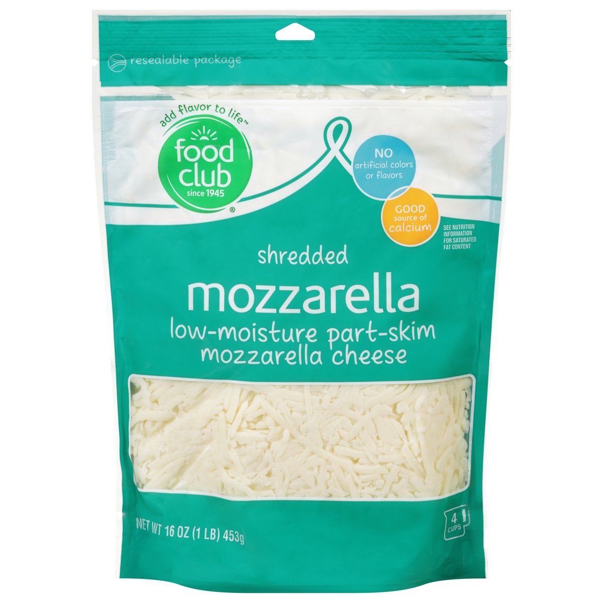 slide 1 of 9, Food Club Low-Moisture Part-Skim Mozzarella Shredded Cheese 16 oz, 16 oz