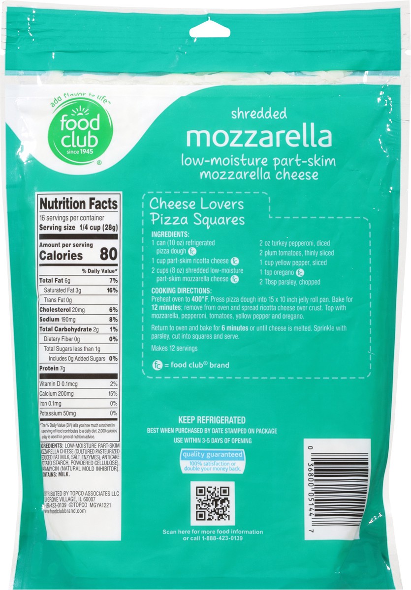 slide 3 of 9, Food Club Low-Moisture Part-Skim Mozzarella Shredded Cheese 16 oz, 16 oz