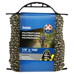 KingCord 1/4" x 100' Diamond Braid Polypropylene Rope & Rope Holder - Open Field Camo Color