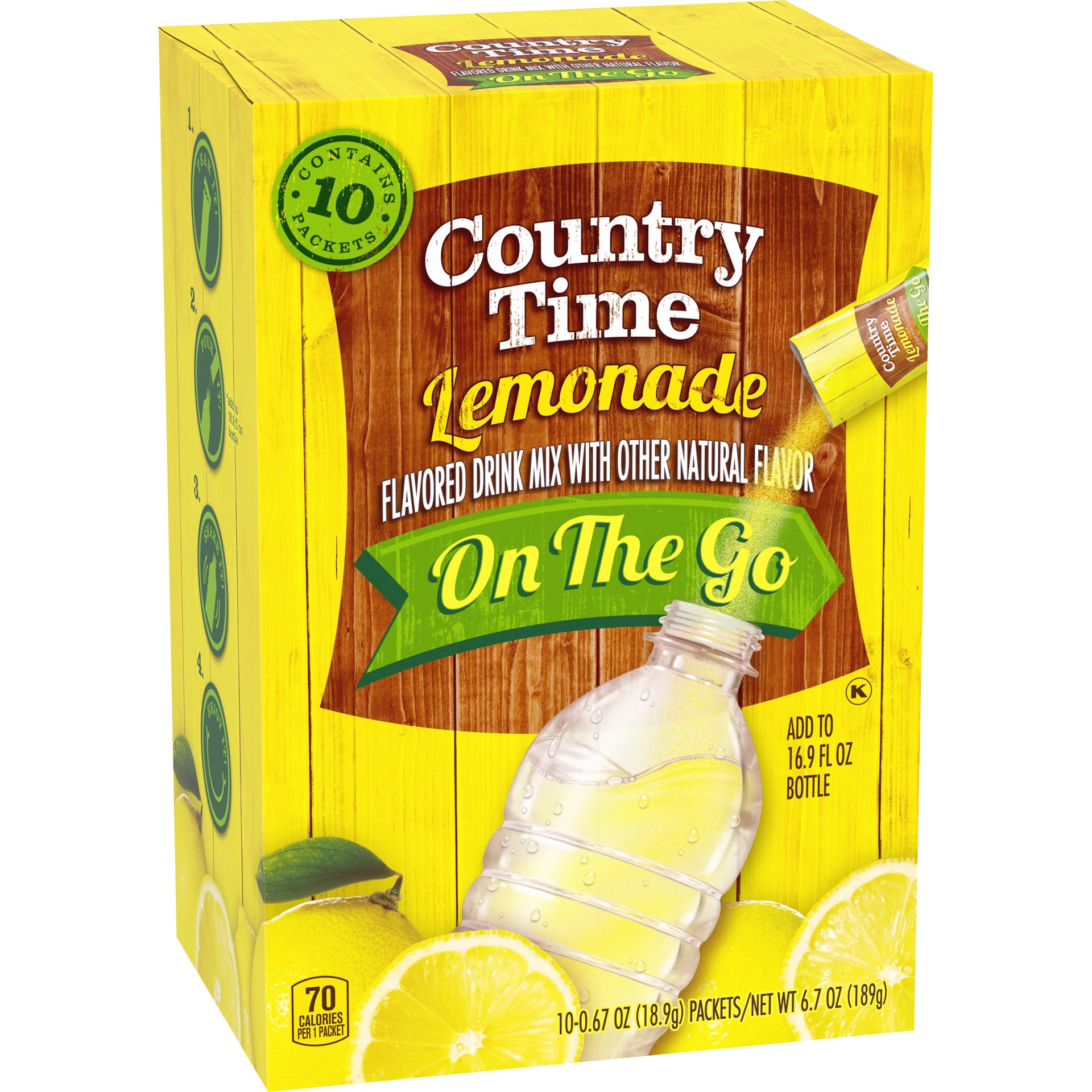 slide 5 of 5, Country Time Lemonade Naturally Flavored Powdered Drink Mix, 10 ct On-the-Go Packets, 10 ct