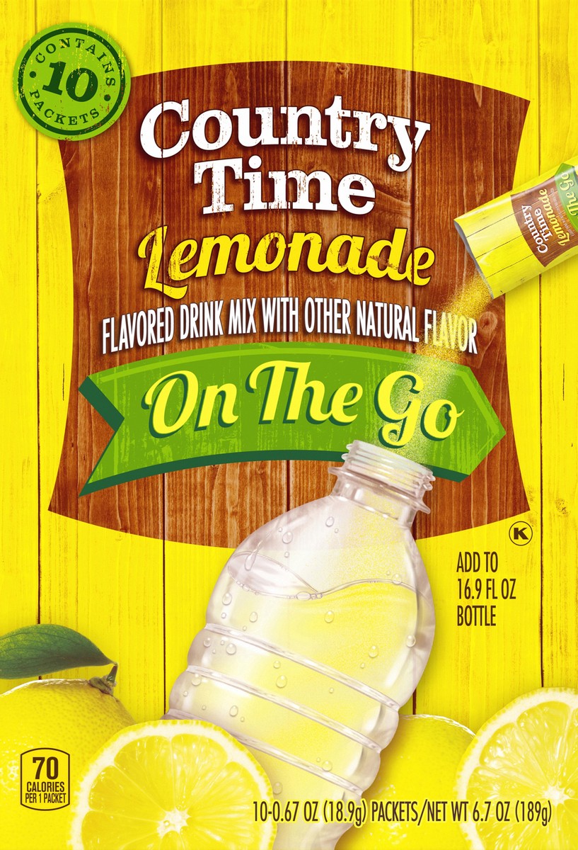 slide 1 of 5, Country Time On-The-Go Powdered Drink Mix, Sugar-Sweetened Lemonade, 10 ct - 0.67 oz Packets, 6.7 oz
