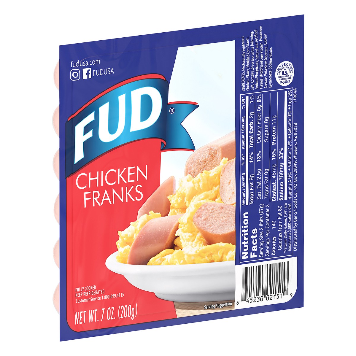 slide 2 of 9, FUD Chicken Franks 7 oz, 6 ct