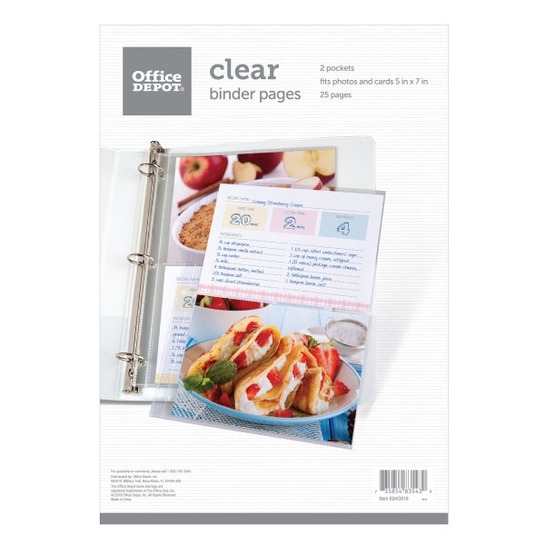 slide 1 of 2, Office Depot 2-Pocket Standard Binder Pages, 5'' X 7'', Clear, Pack Of 25 Pages, 25 ct