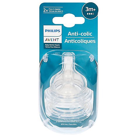 slide 1 of 1, Avent Anti Colic Bottle Flow 3 Nipple 2p - CT, 1 ct