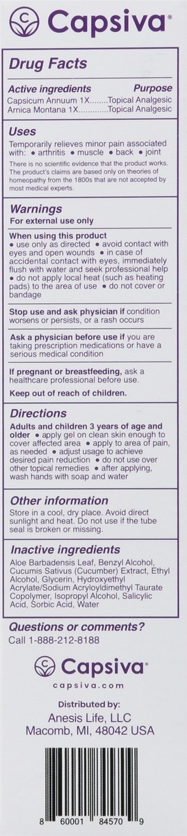 slide 3 of 9, Capsiva Homeopathic Arthritis Pain Relief Gel 3 oz, 3 oz