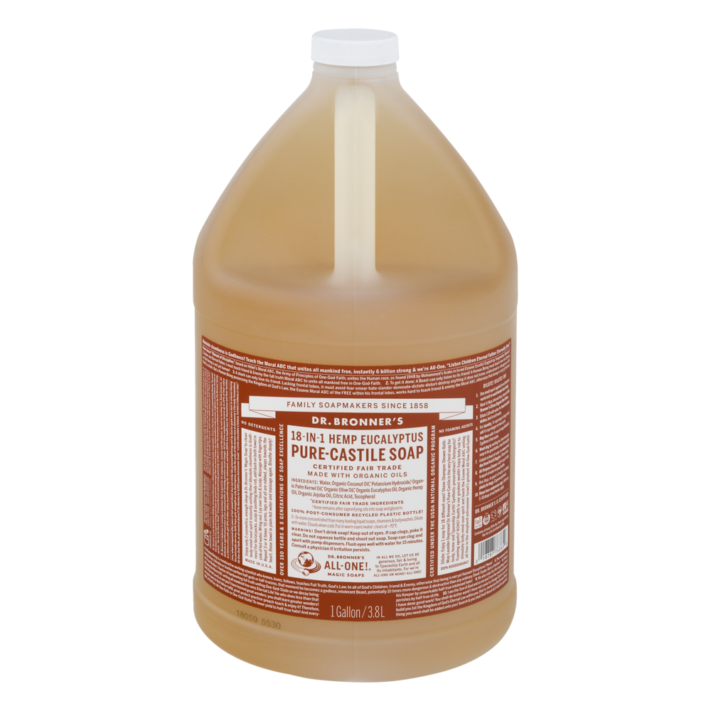 slide 1 of 1, Dr. Bronner's Soap, Pure-Castile, 18-in-1 Hemp, Eucalyptus, 128 oz