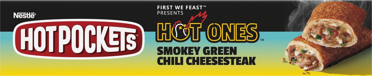 slide 4 of 9, Hot Pockets Hot Ones Smokey Green Chili Cheesesteak Frozen Snacks in a Crispy Buttery Crust, Steak and Cheese Sandwiches Made with Real Cheddar Cheese, 2 Count Frozen Sandwiches, 2 ct