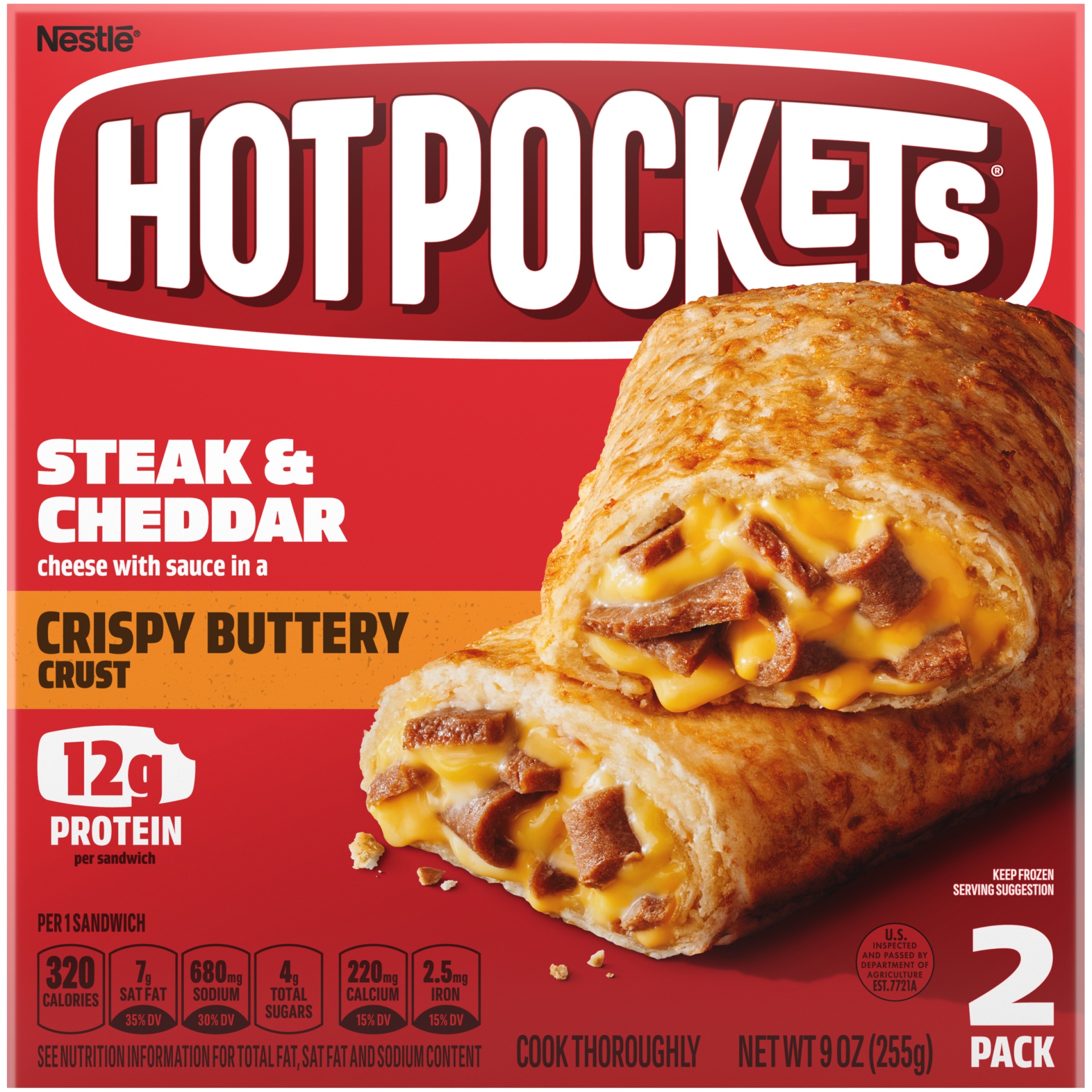 slide 1 of 1, Hot Pockets Steak & Cheddar Sandwich, 2 ct