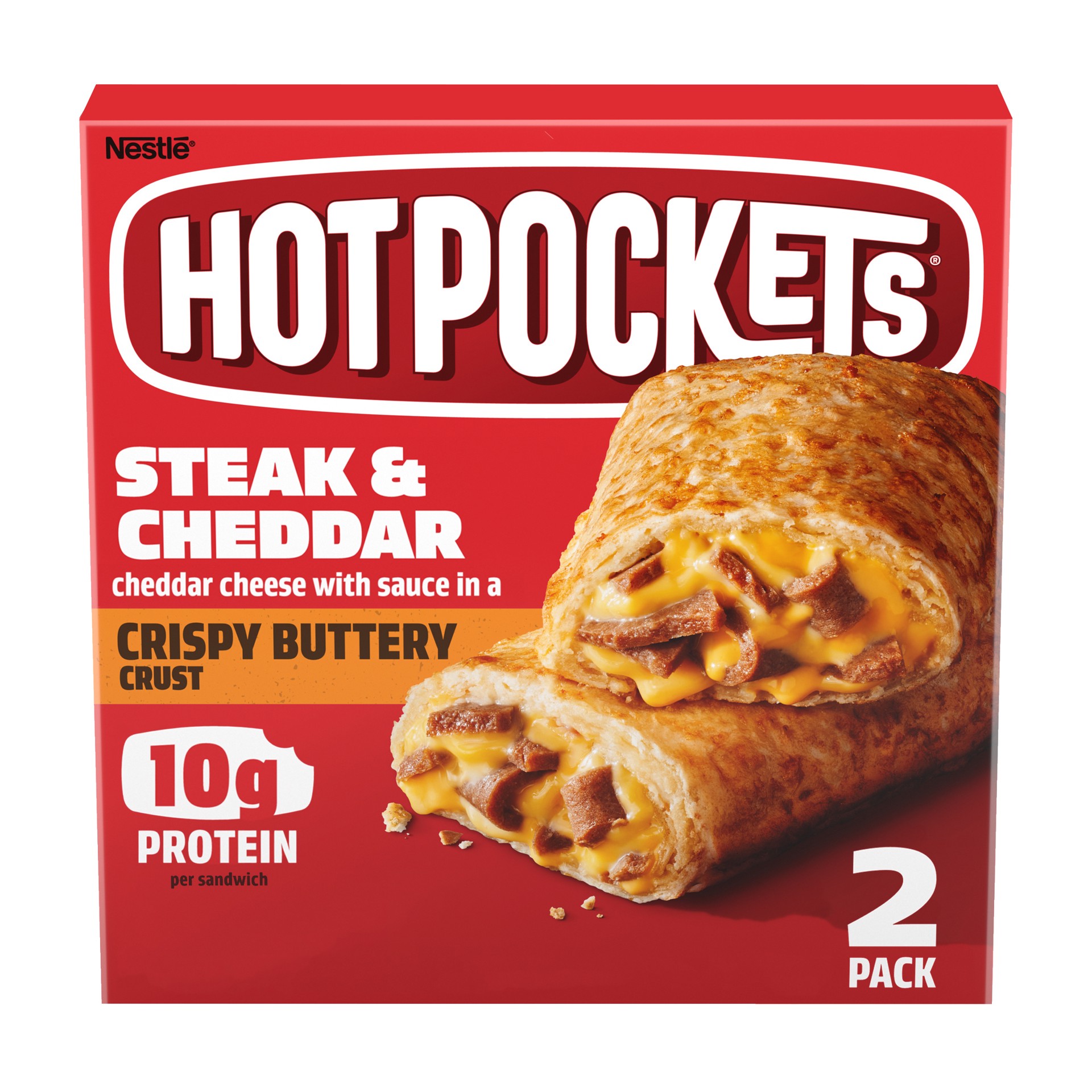 slide 1 of 9, Hot Pockets Hot Ones Smokey Green Chili Cheesesteak Frozen Snacks in a Crispy Buttery Crust, Steak and Cheese Sandwiches Made with Real Cheddar Cheese, 2 Count Frozen Sandwiches, 9 oz