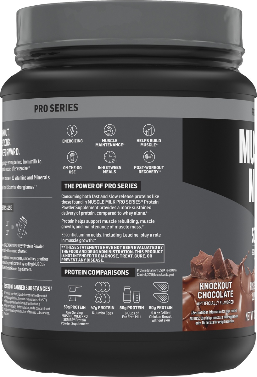 slide 4 of 6, Muscle Milk Pro Series 50 Lean Muscle Chocolate Mega Protein Powder, 2 lb