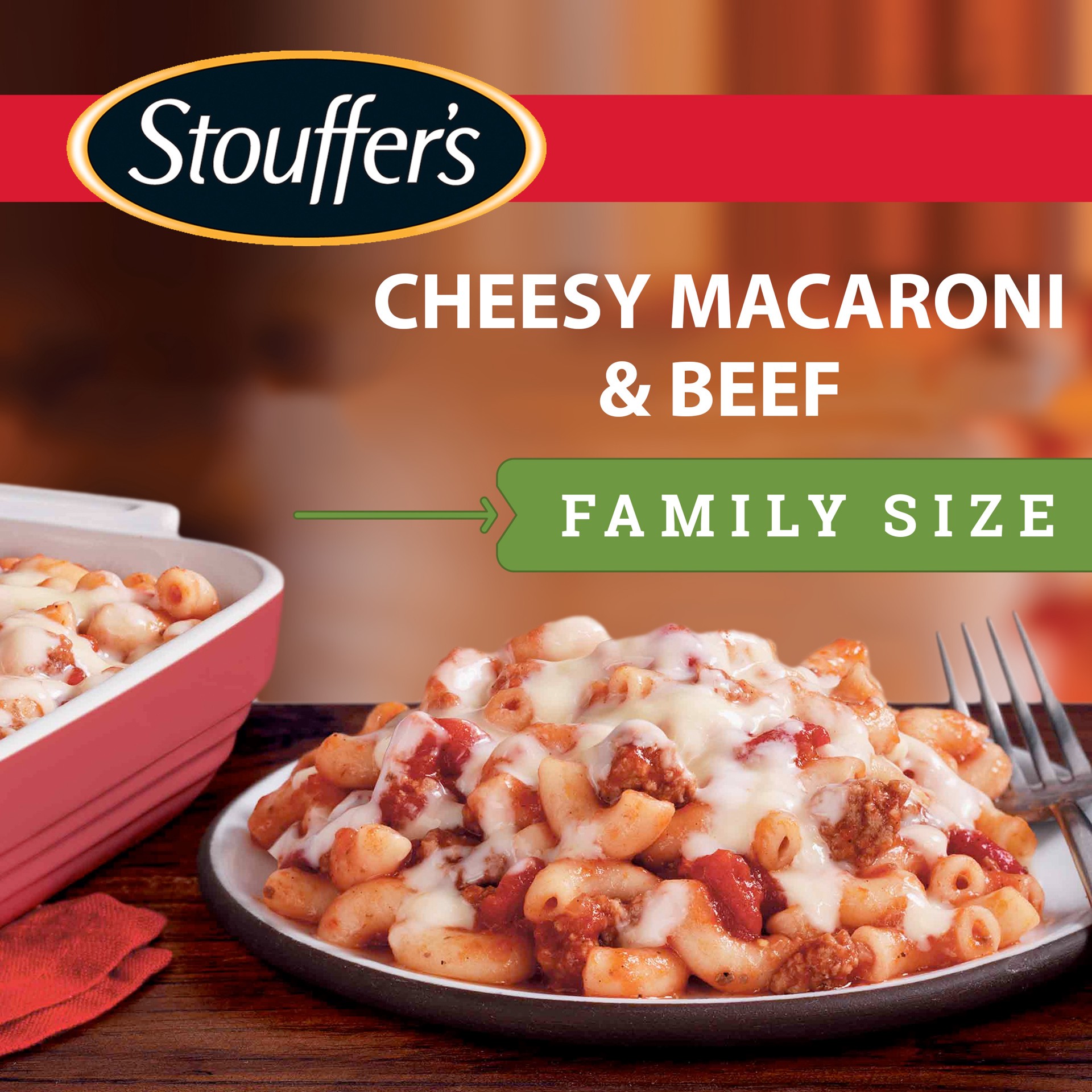 slide 1 of 2, Stouffer's Family Size Cheesy Macaroni and Beef Frozen Meal, 33.75 oz