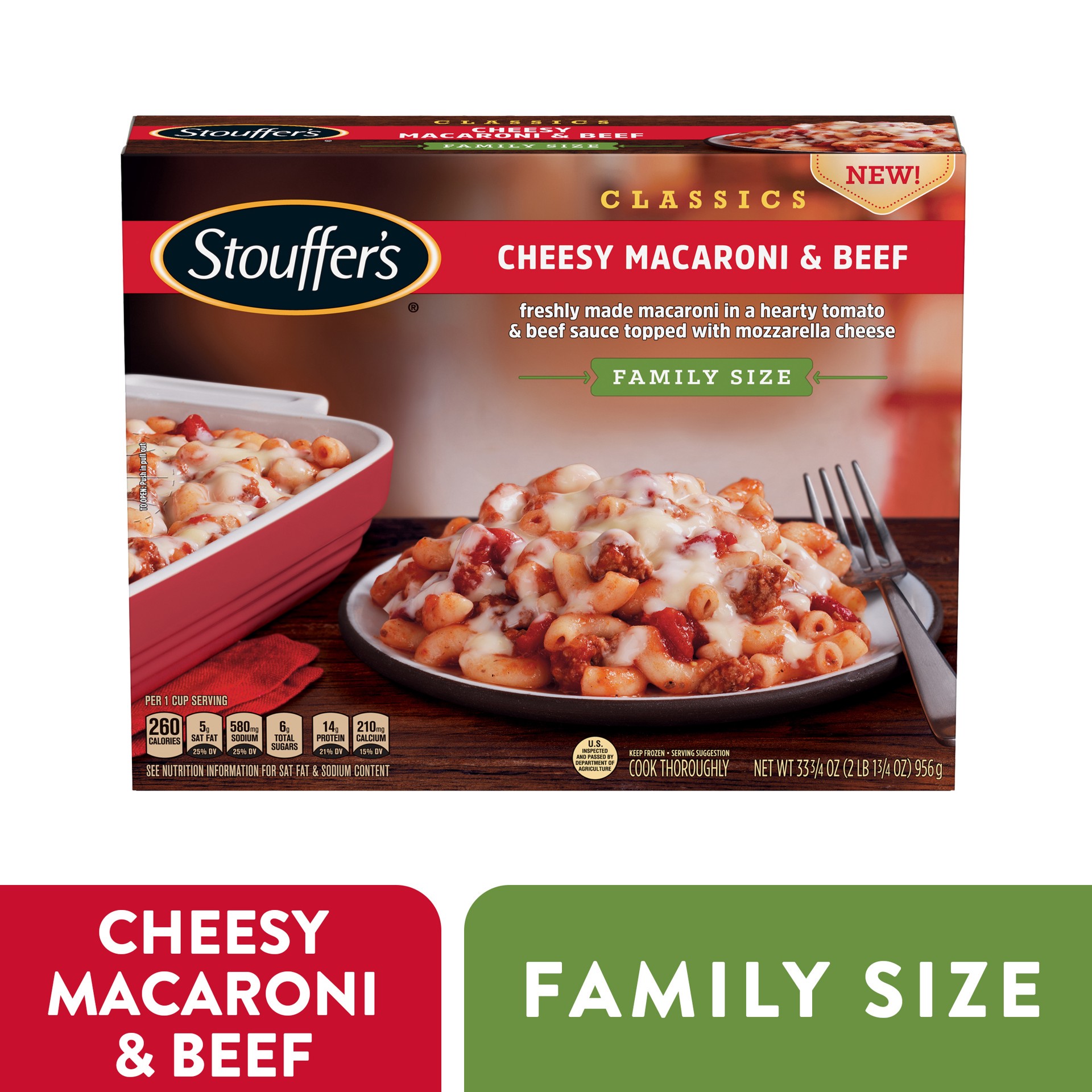 slide 1 of 1, Stouffer's Family Size Cheesy Macaroni and Beef Frozen Meal, 33.75 oz