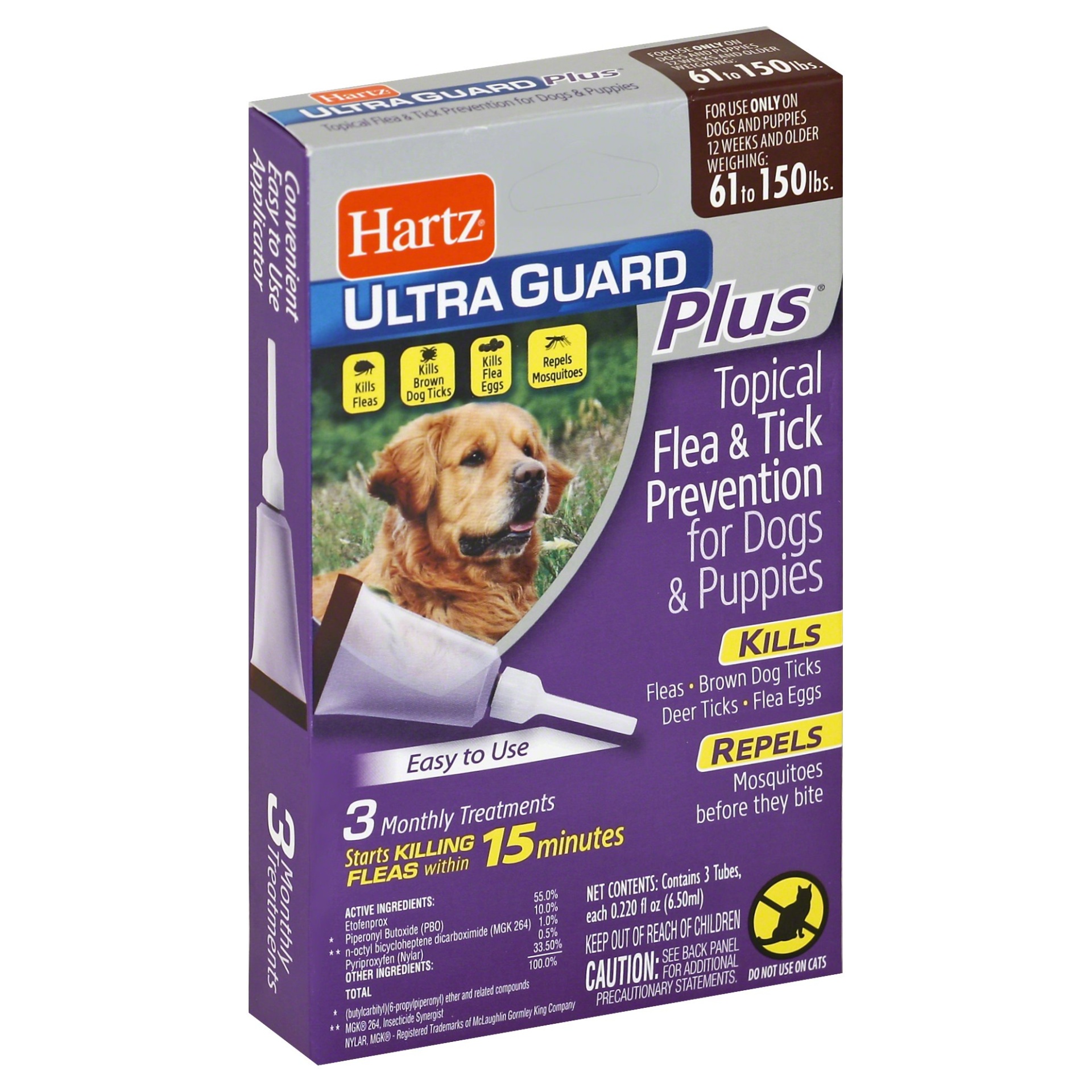 slide 1 of 1, Hartz Ultra Guard Plus Topical Flea & Tick Prevention For Dogs And Puppies 61-150lbs, 3 ct