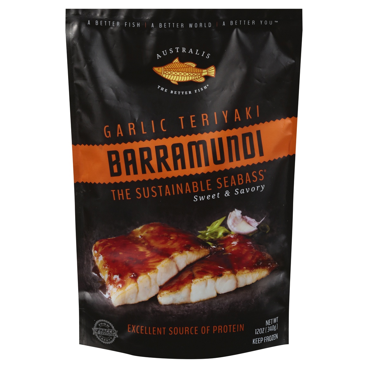 slide 1 of 1, Australis Garlic Teriyaki Barramundi Fin Fish, 12 oz