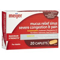 slide 3 of 29, Meijer Mucus Relief Sinus Severe Congestion Relief Caplets, 20 ct