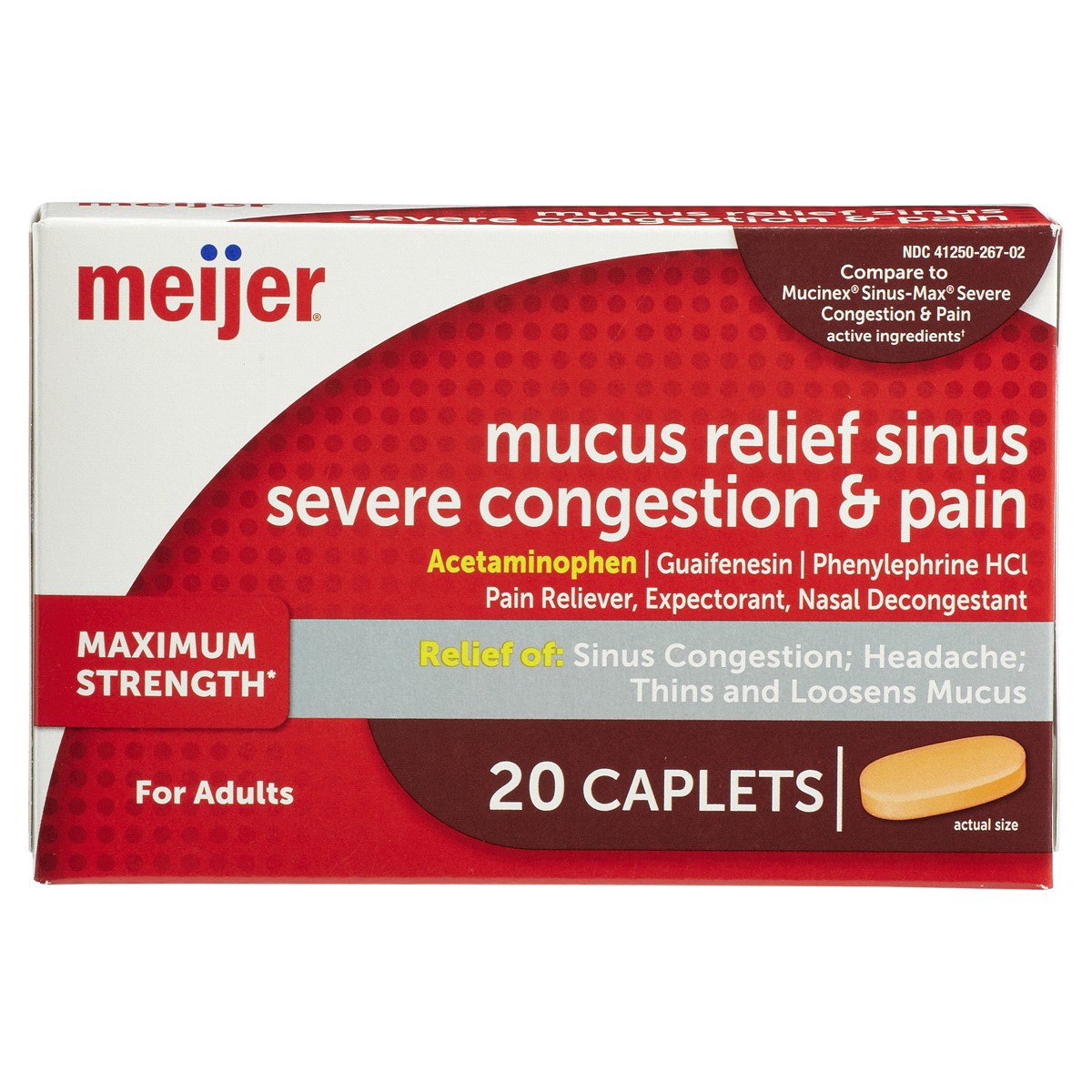 slide 1 of 29, Meijer Mucus Relief Sinus Severe Congestion Relief Caplets, 20 ct