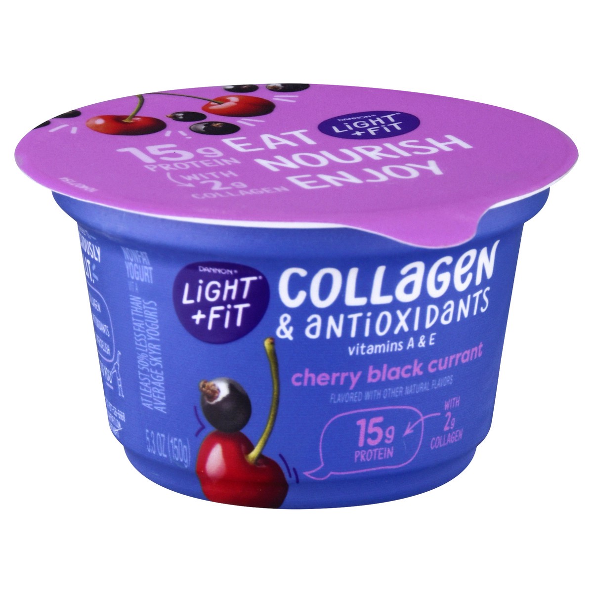 slide 6 of 10, Light + Fit Dannon Light + Fit Icelandic Style Nonfat Yogurt with Collagen & Antioxidants, Cherry Black Currant, 5.3oz, 5.3 oz