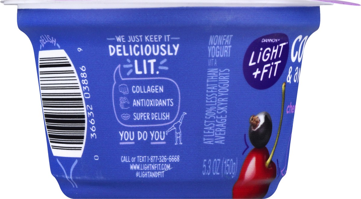 slide 9 of 10, Light + Fit Dannon Light + Fit Icelandic Style Nonfat Yogurt with Collagen & Antioxidants, Cherry Black Currant, 5.3oz, 5.3 oz