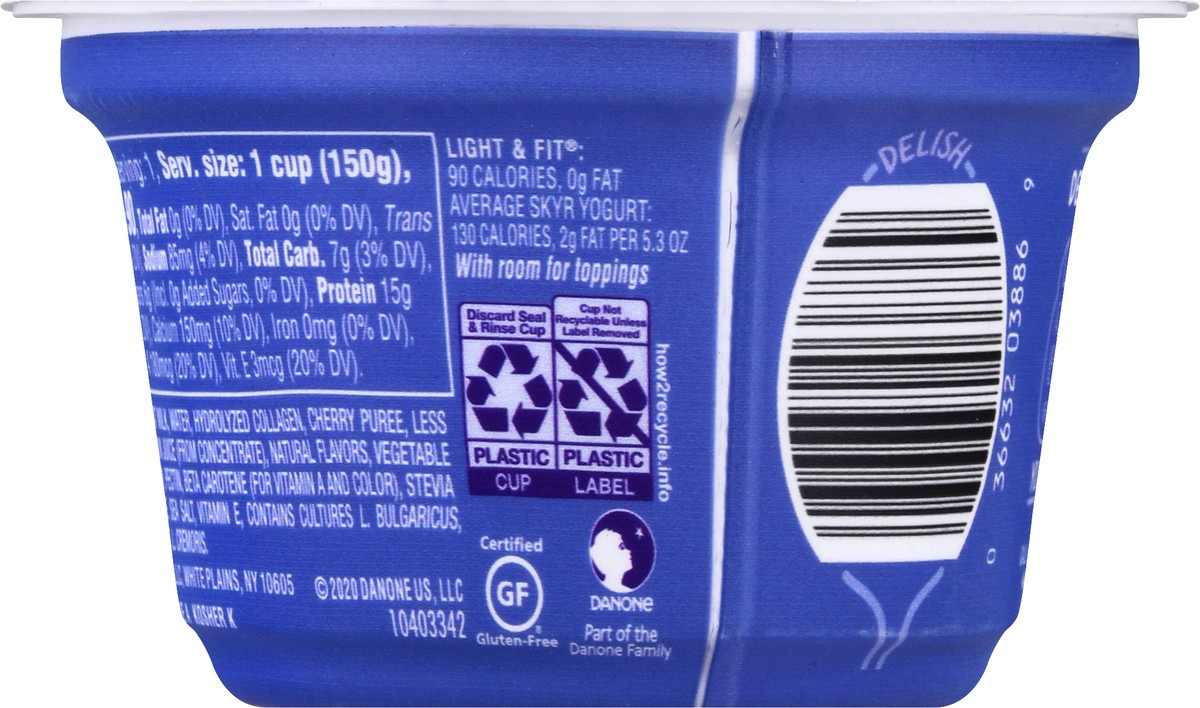 slide 5 of 10, Light + Fit Dannon Light + Fit Icelandic Style Nonfat Yogurt with Collagen & Antioxidants, Cherry Black Currant, 5.3oz, 5.3 oz