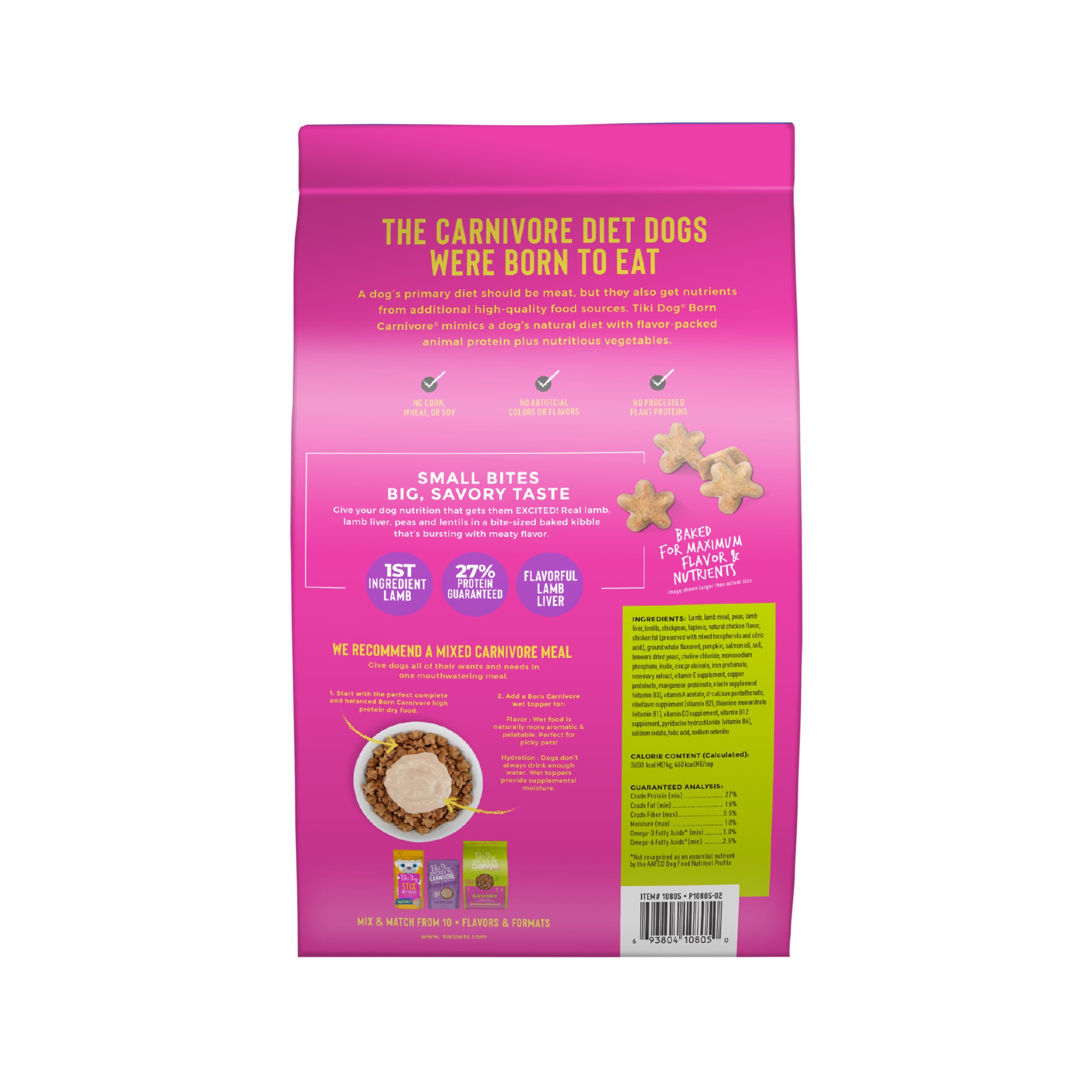 slide 7 of 8, Tiki Dog Born Carnivore Small & Medium Breed All Life Stage Dry Dog Food - Savory Lamb, 3.5 lb